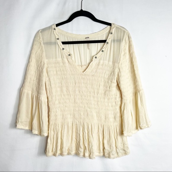 Free People Tops - FREE PEOPLE Cream Blouse with Silver Medallions on Neckline in Medium